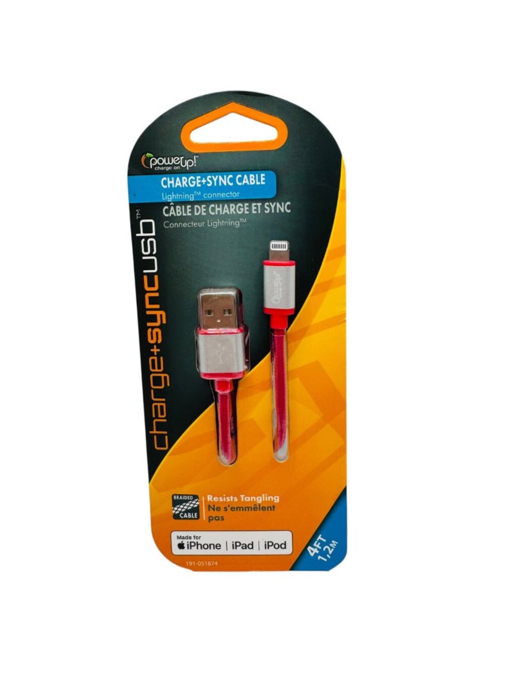 Charge+Sync USB Cable Fast Charge Connector 4Ft Braided Tangle-Free For iPhone/i
